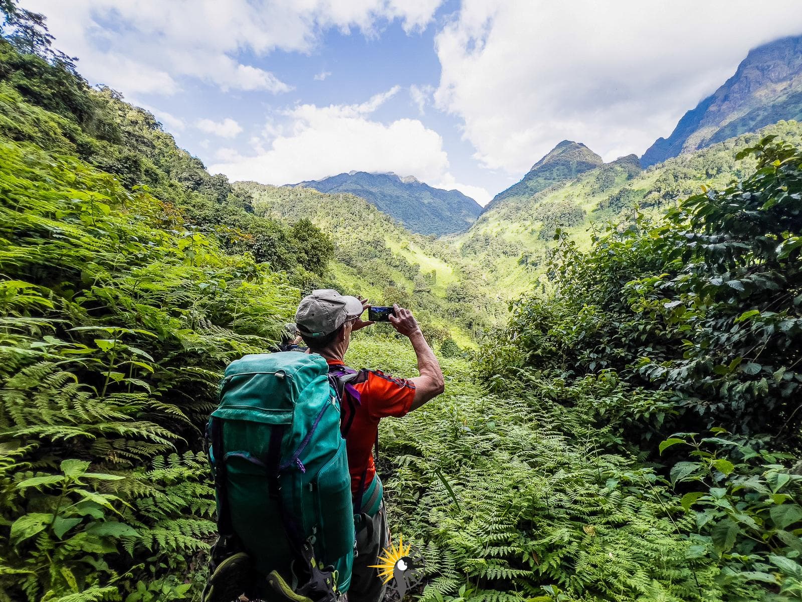 Tourist on a nature walk in Mountain Rwenzori